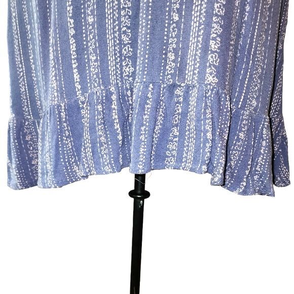 Sadie & Sage Anthropologie Blue & Tan Ruffled V-Neck A-Line Mini Dress Size S - Picture 5 of 10